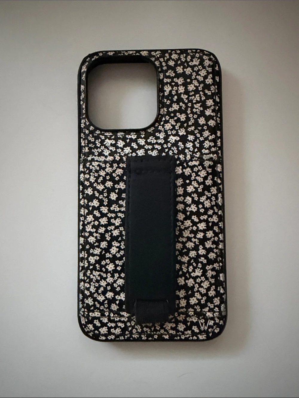 iPhone 13 Pro Black Floral Phone Case with Hand Strap - Walli
